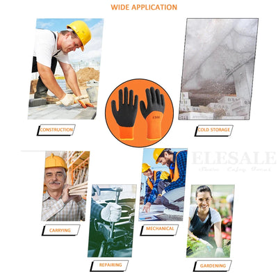 1Pair Winter Waterproof Work Safety Thermal Gloves Anti-Slip Grip Rubber Garden Gloves For Worker Builder Hands Protection