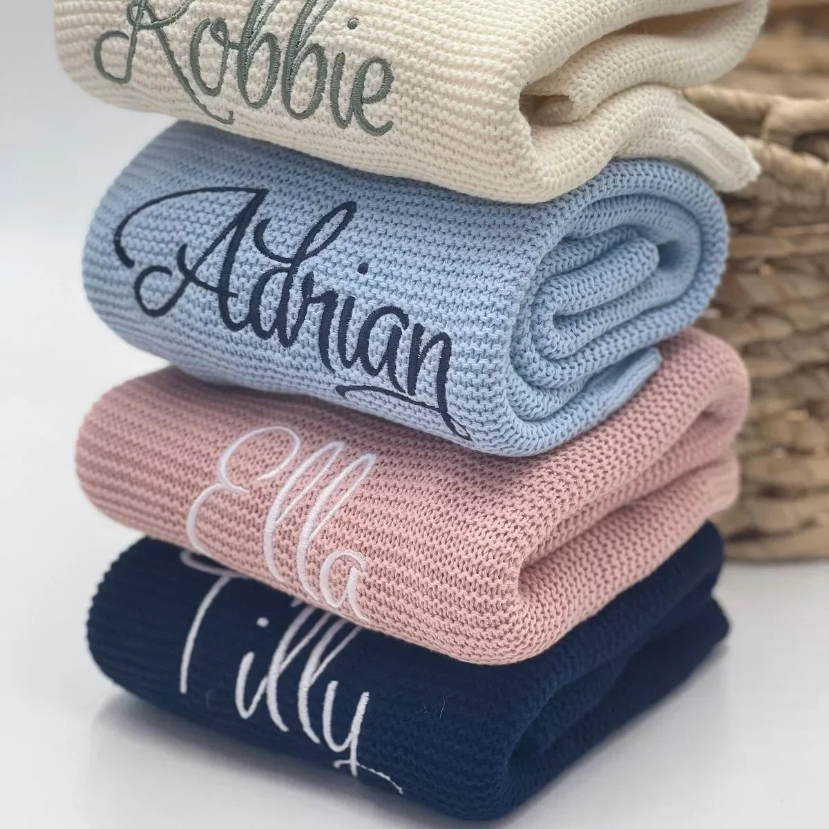 Personalized Name Baby Knitted Blanket Cotton for Winters
