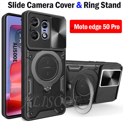 For Motorola Edge 50 Pro 40 Neo 50 Fusion Ultra G75 G55 Case Slide Camera Ring Holder Cover for Moto E15 G05 G15 G35 Capa Funda
