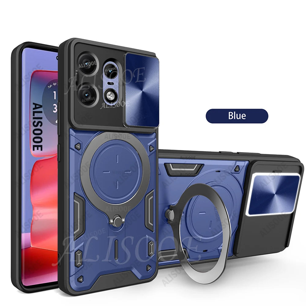 For Motorola Edge 50 Pro 40 Neo 50 Fusion Ultra G75 G55 Case Slide Camera Ring Holder Cover for Moto E15 G05 G15 G35 Capa Funda