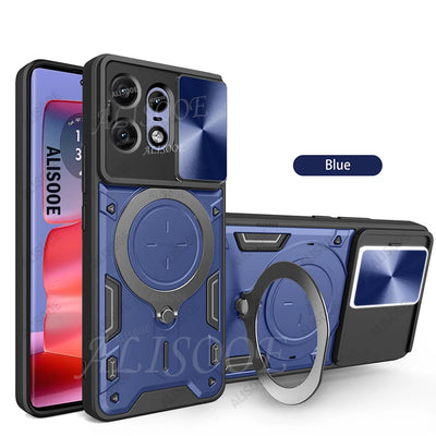 For Motorola Edge 50 Pro 40 Neo 50 Fusion Ultra G75 G55 Case Slide Camera Ring Holder Cover for Moto E15 G05 G15 G35 Capa Funda