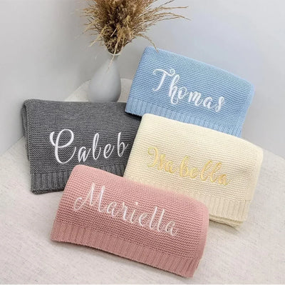 Personalized Name Baby Knitted Blanket Cotton for Winters