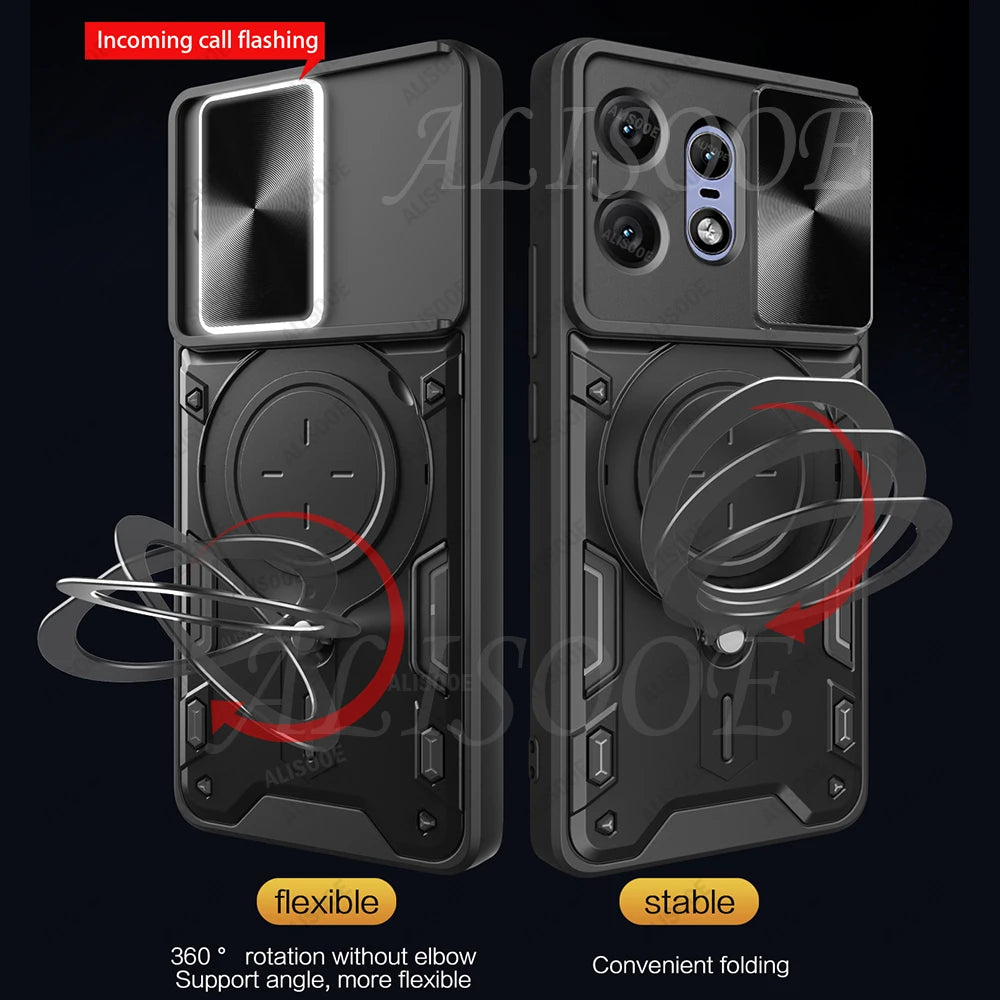 For Motorola Edge 50 Pro 40 Neo 50 Fusion Ultra G75 G55 Case Slide Camera Ring Holder Cover for Moto E15 G05 G15 G35 Capa Funda