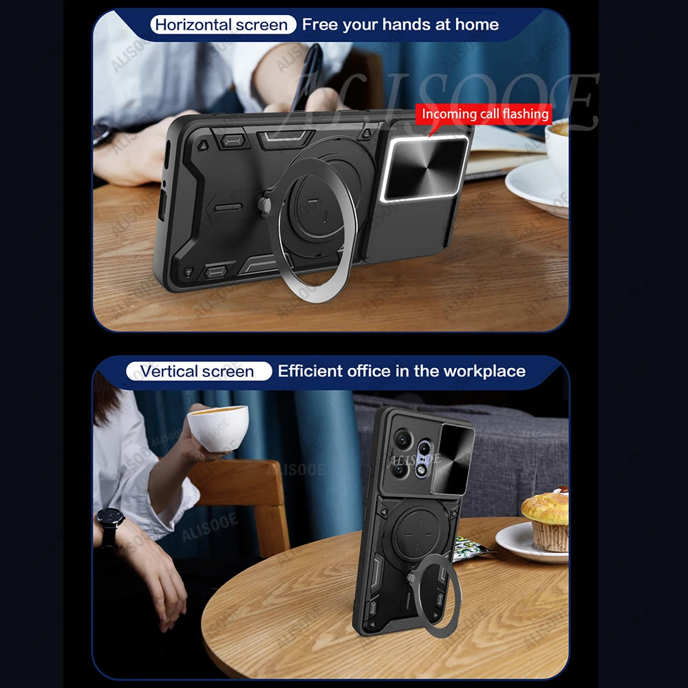 For Motorola Edge 50 Pro 40 Neo 50 Fusion Ultra G75 G55 Case Slide Camera Ring Holder Cover for Moto E15 G05 G15 G35 Capa Funda