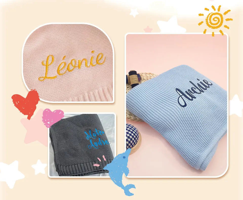 Embroidered Name Knitted Blanket