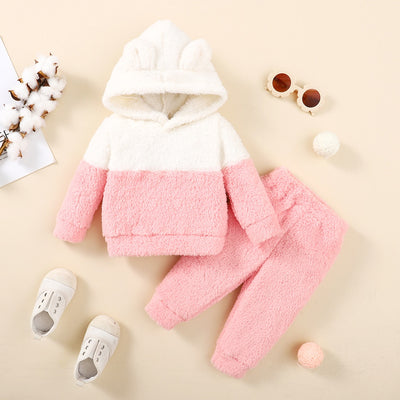 Newborn Baby Girl Fluff Hooded Clothes Set