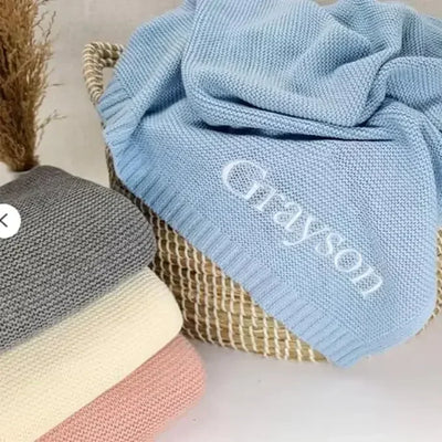 Personalized Name Baby Knitted Blanket Cotton for Winters