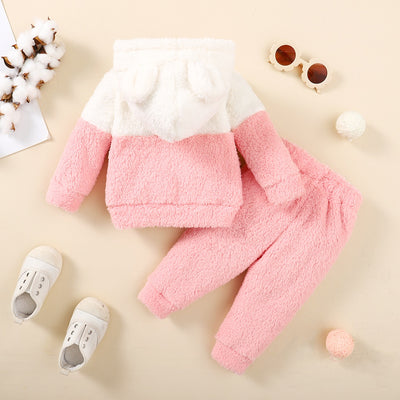 Newborn Baby Girl Fluff Hooded Clothes Set