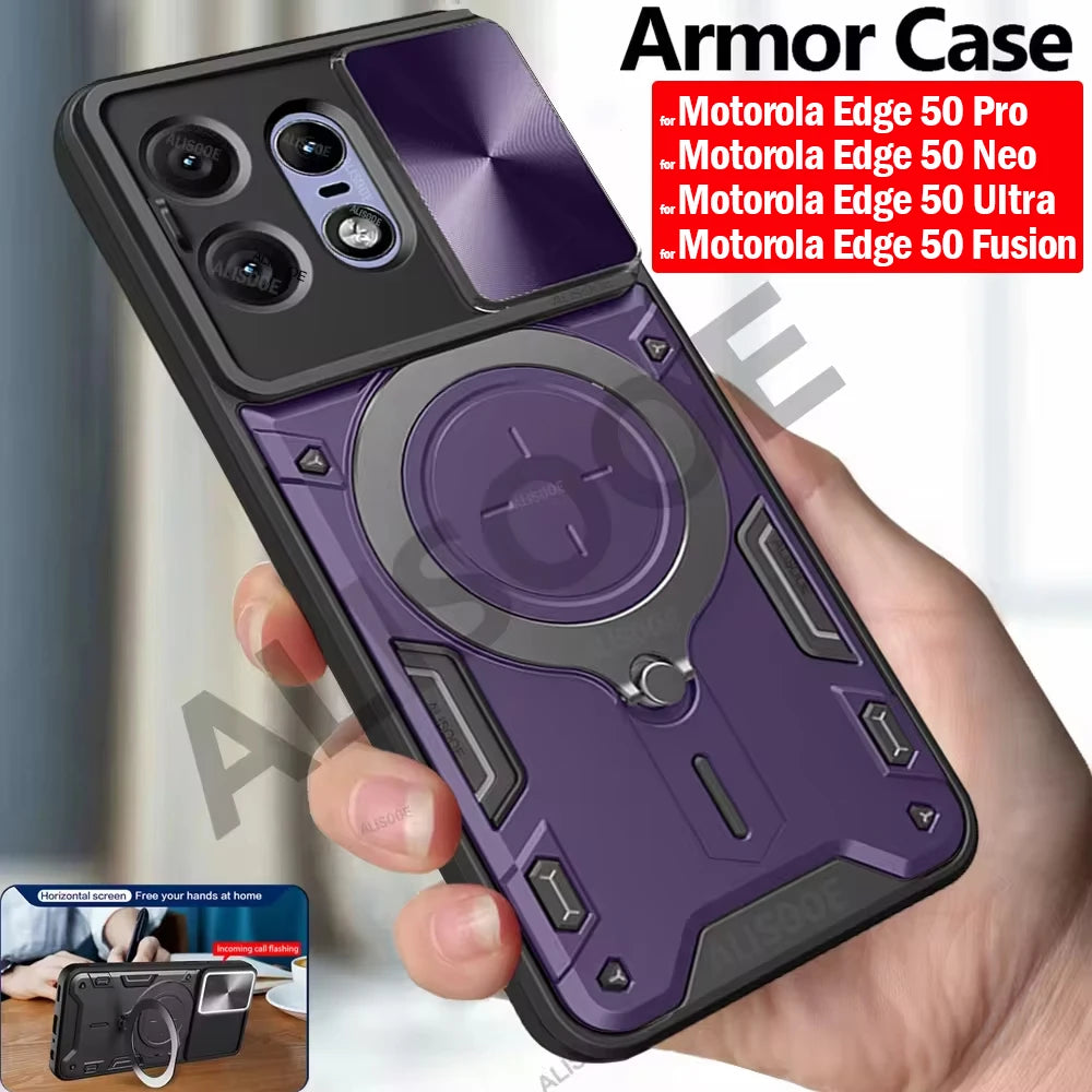 For Motorola Edge 50 Pro 40 Neo 50 Fusion Ultra G75 G55 Case Slide Camera Ring Holder Cover for Moto E15 G05 G15 G35 Capa Funda