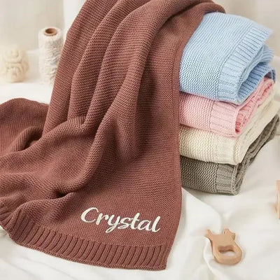 Personalized Name Baby Knitted Blanket Cotton for Winters