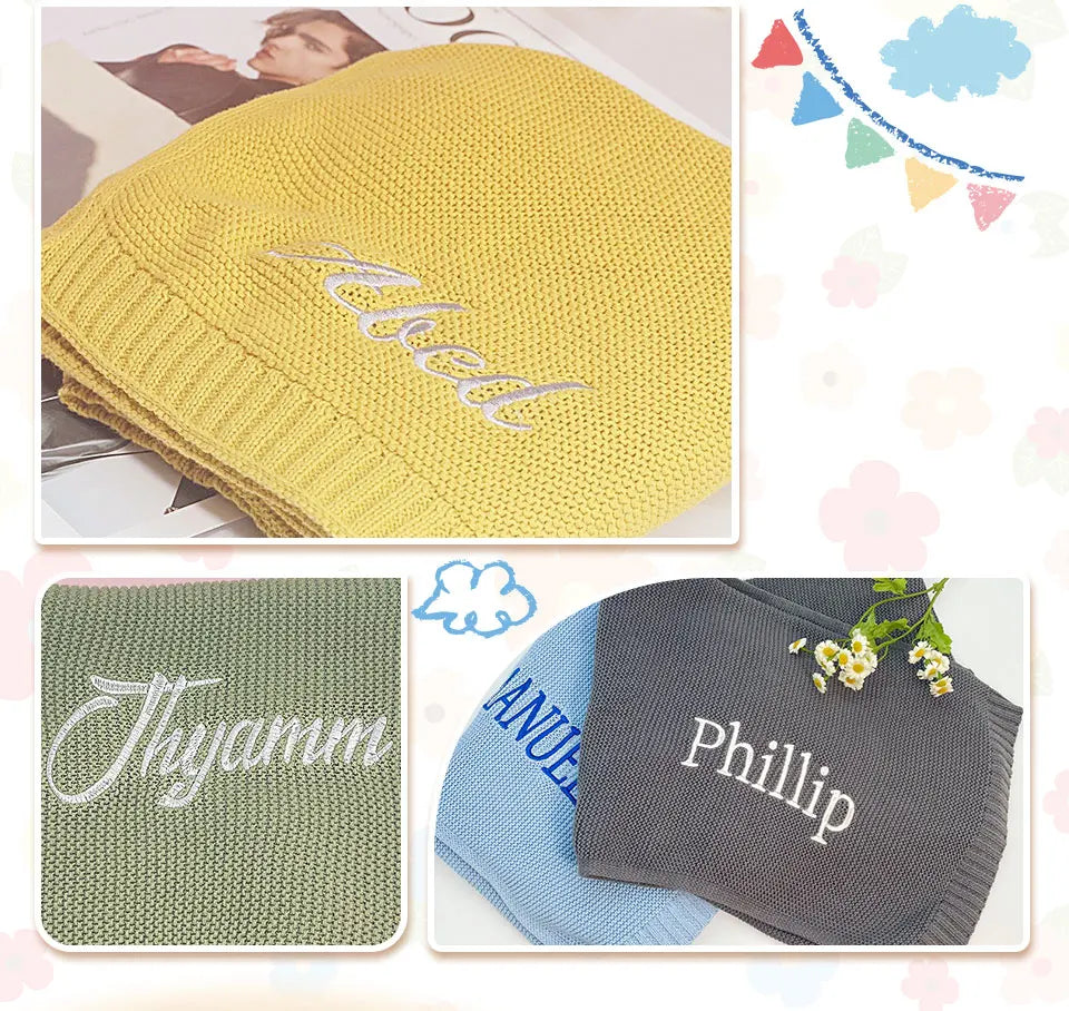Embroidered Name Knitted Blanket