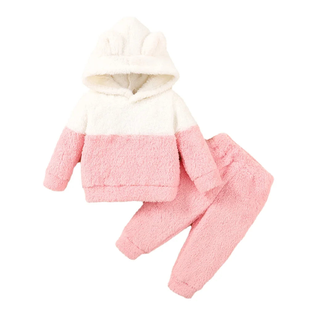 Newborn Baby Girl Fluff Hooded Clothes Set