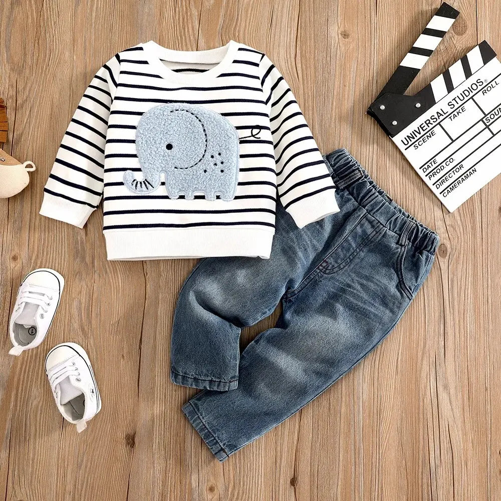 0–2-Year-Old Top Jeans Casual Two-Piece Set