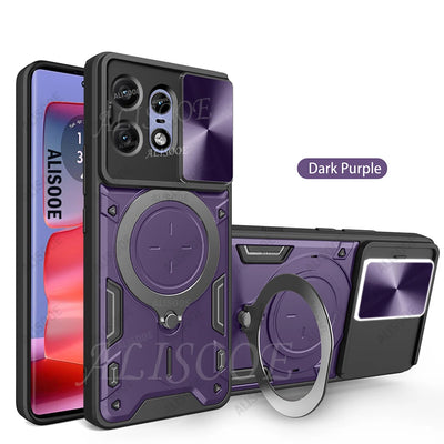 For Motorola Edge 50 Pro 40 Neo 50 Fusion Ultra G75 G55 Case Slide Camera Ring Holder Cover for Moto E15 G05 G15 G35 Capa Funda